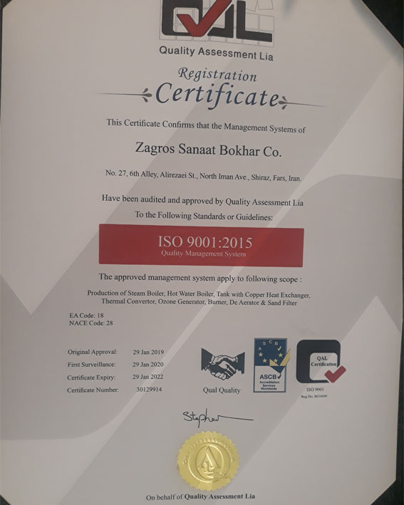 certificate isoo 9001 zagros sanat bokhar